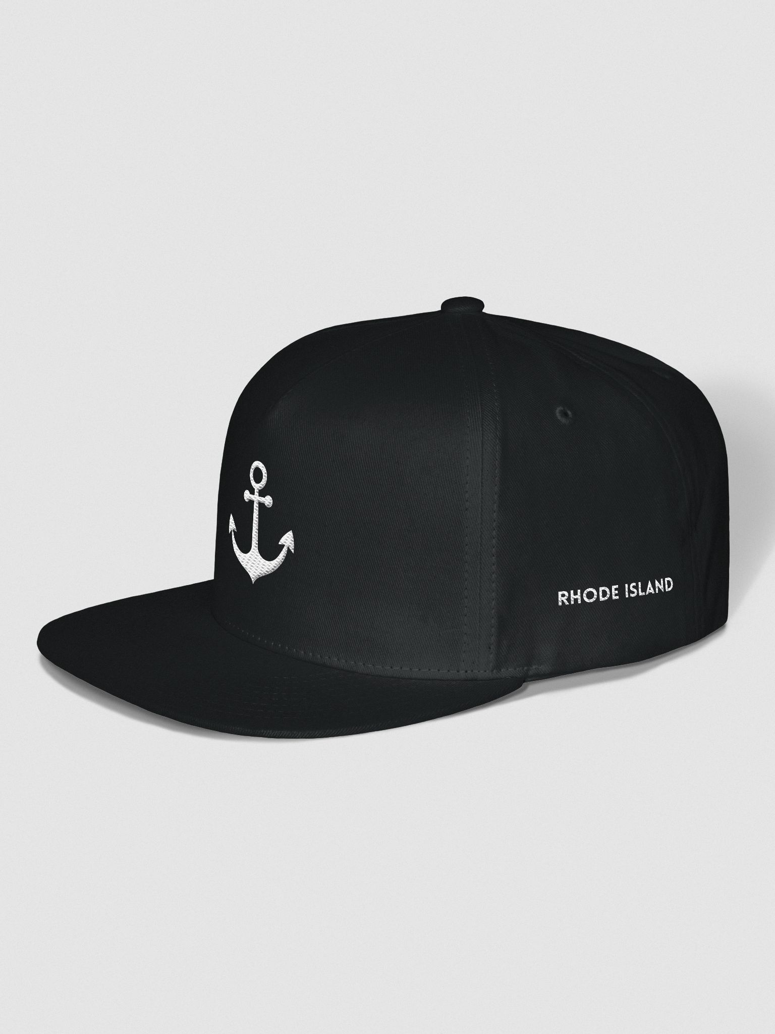 Embroidered Anchor + Rhode Island Flat Snapback 100% Cotton Twill