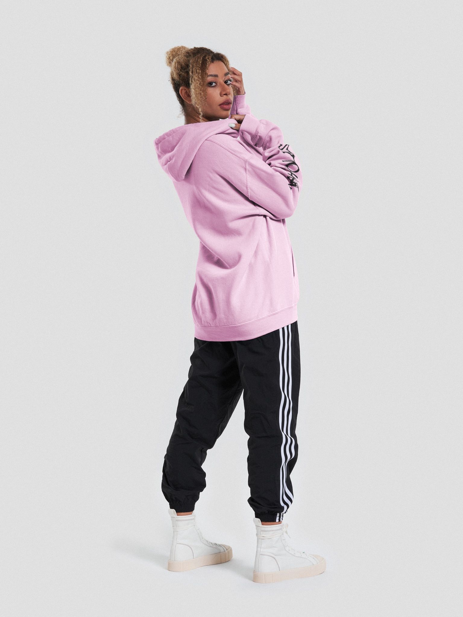 Adidas linear discount fleece hoodie pink