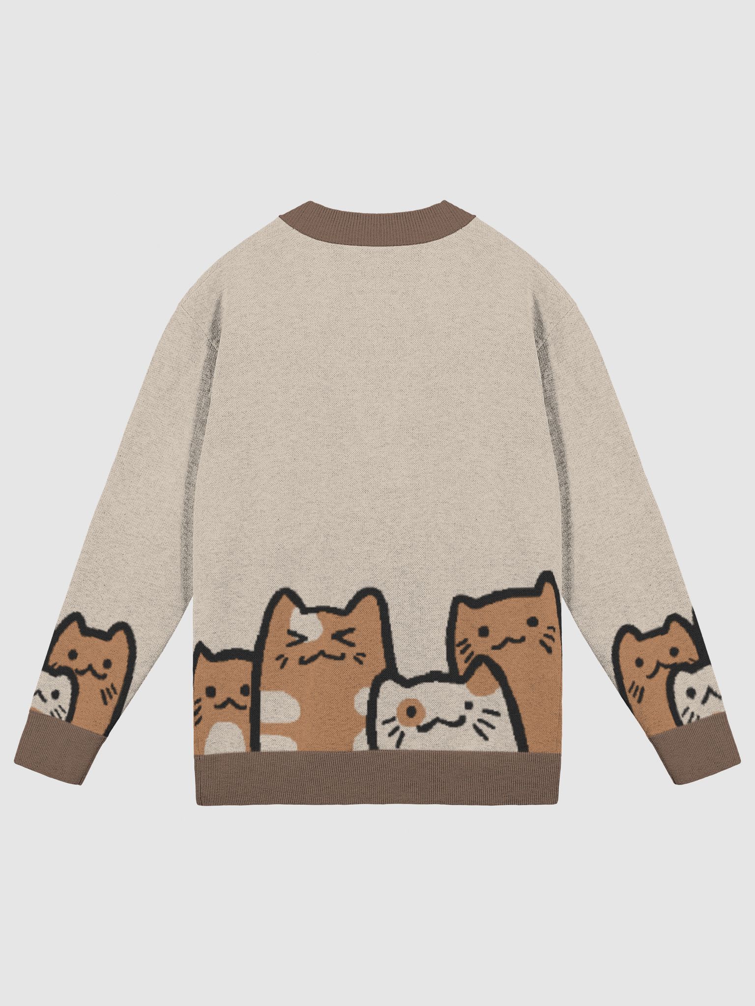 cats! cats everywhere! (taupe knitted cardigan)