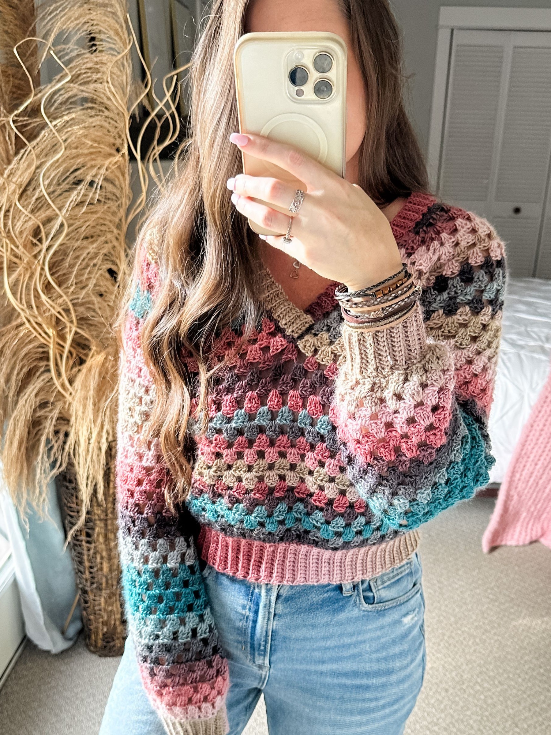 Granny Pop V-Neck Sweater Crochet Pattern | MJ's Off The