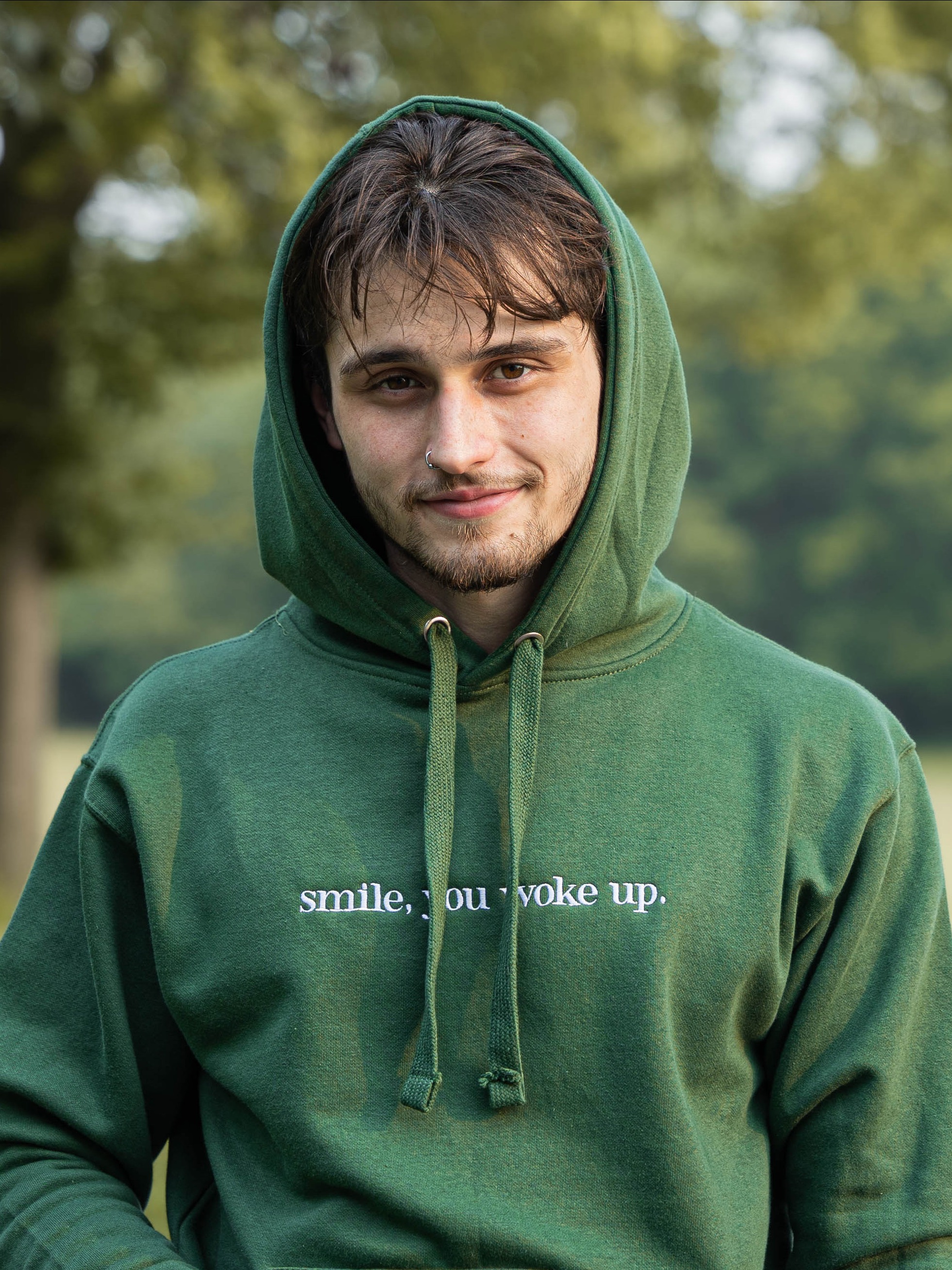 Green hoodie best sale with smiley face