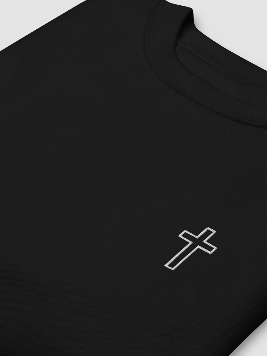 Simple Cross Embroidered Black Crewneck | HVN Threads