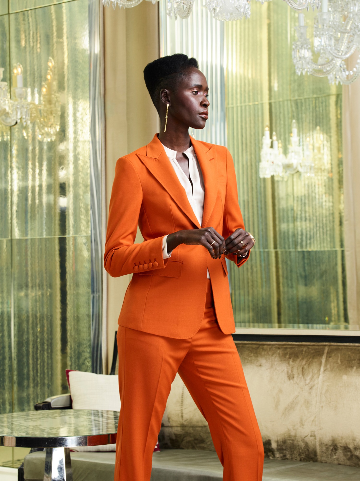 Orange pant suit womens sale