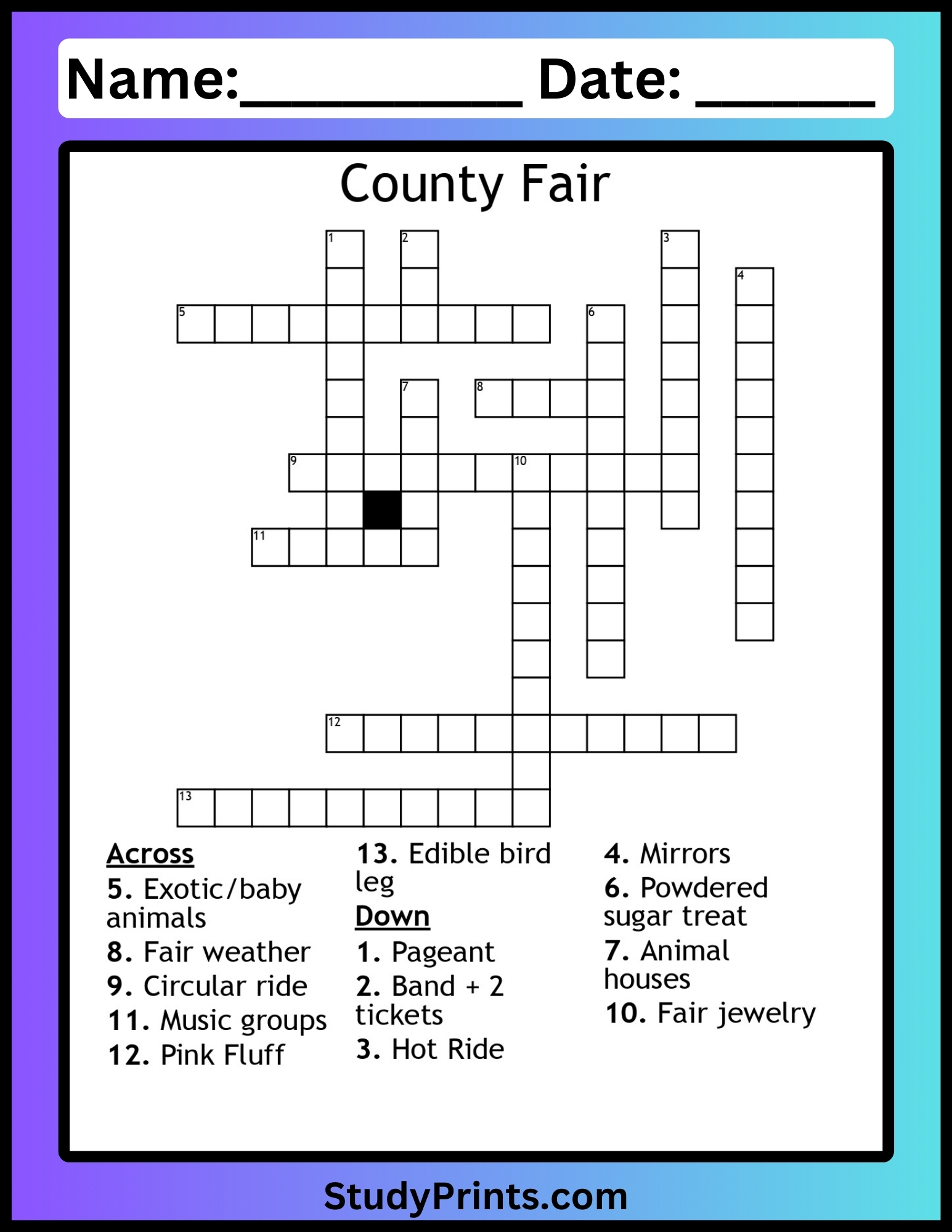 County Fair Crossword Puzzle Study Prints County Fair Crossword Puzzle Study Prints