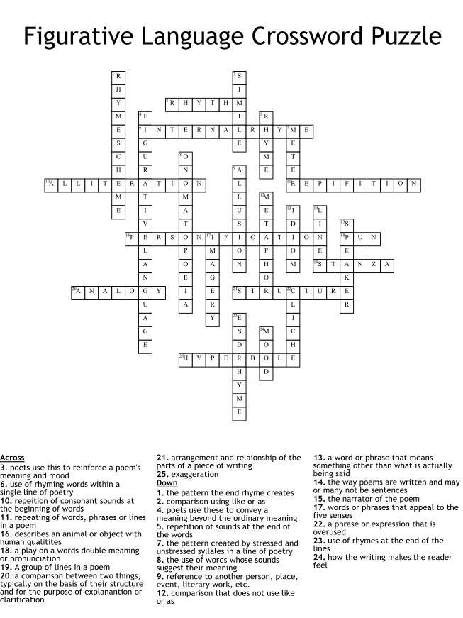 Figurative Language Crossword Puzzle Worksheet | Study Prints