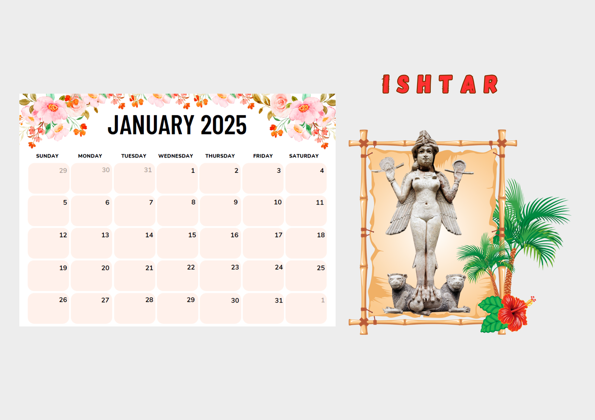 12 Months Wall Calendar 2025 Sumerian Civilization Best for