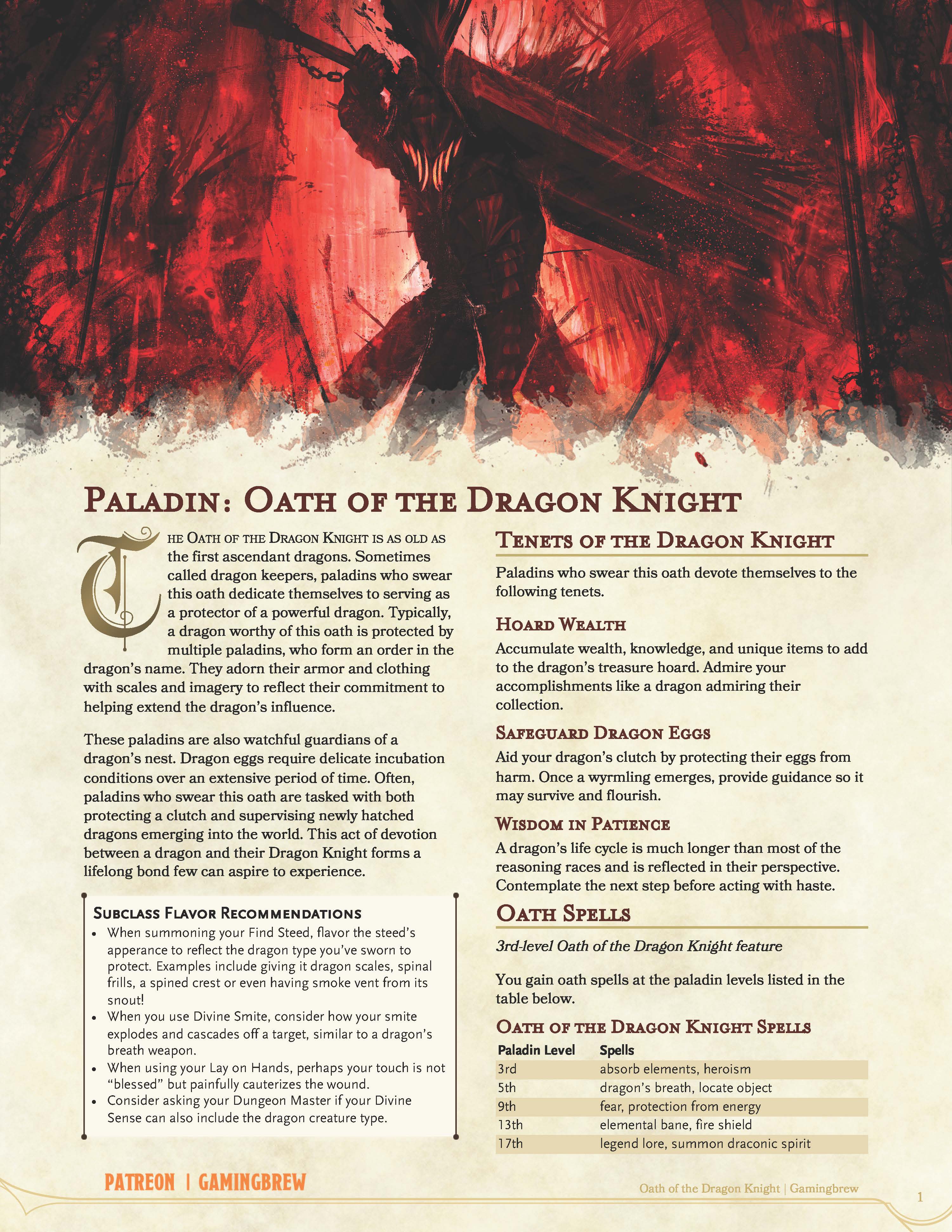 Oath of the Dragon Knight 5E Paladin Subclass Gamingbrew