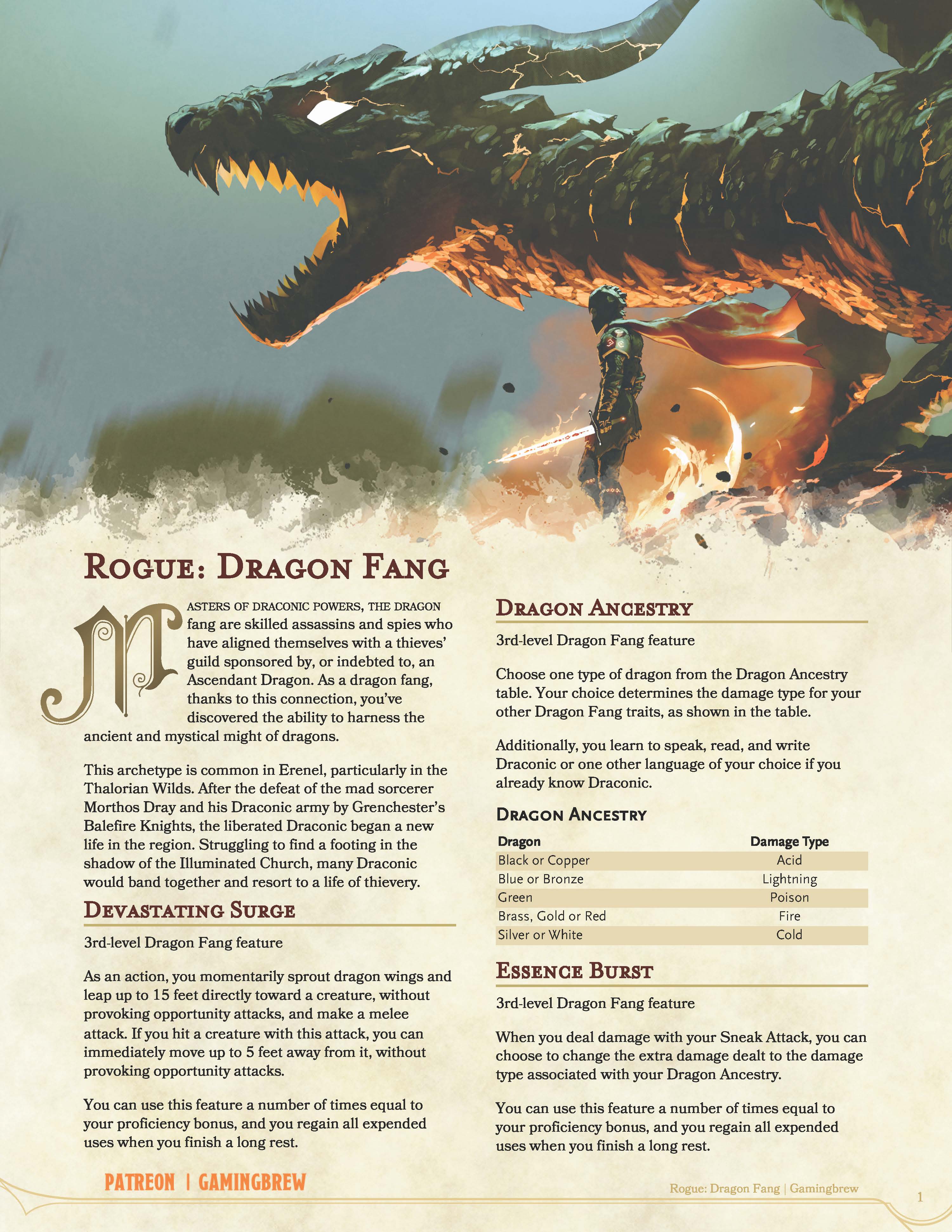 Dragon fang 5e rogue subclass gamingbrew