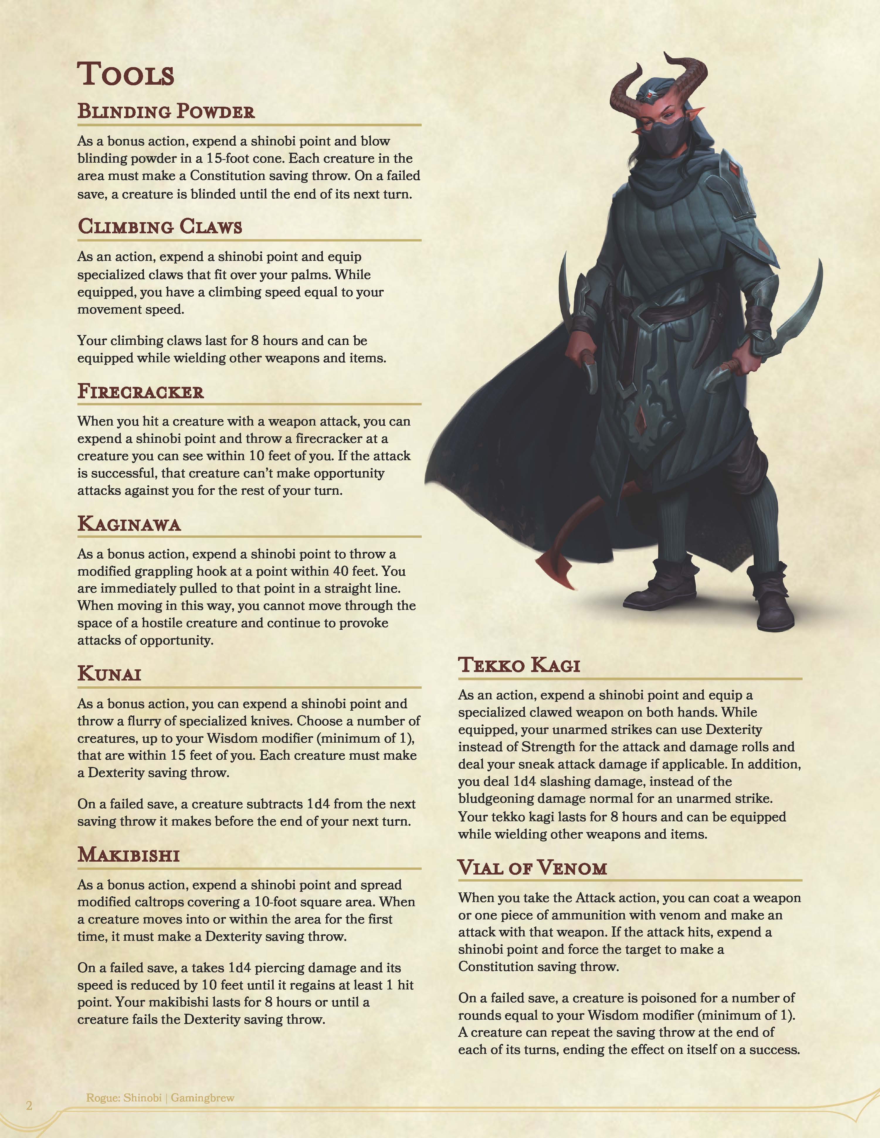 Shinobi | 5E Rogue Subclass | Gamingbrew