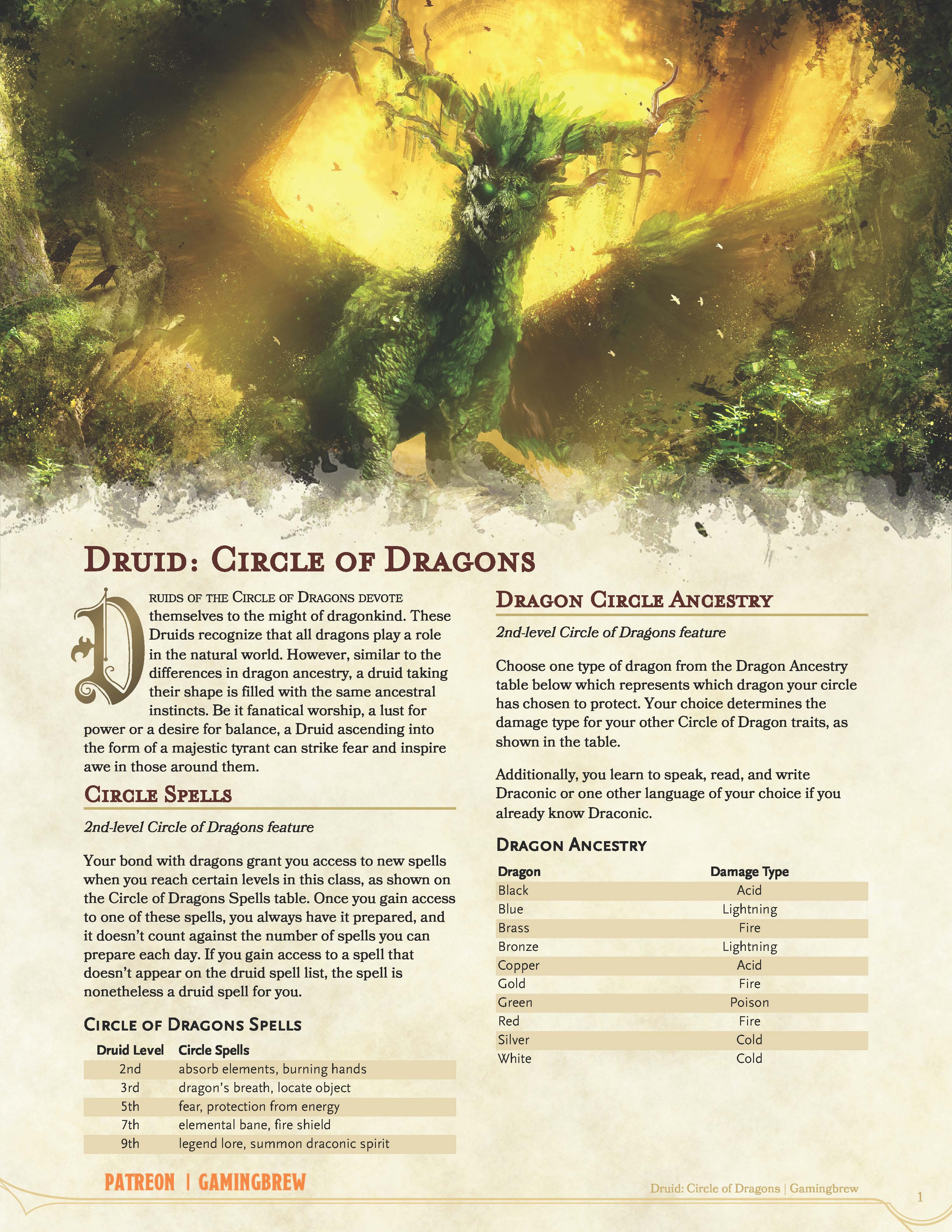 Circle of Dragons | 5E Druid Subclass | Gamingbrew