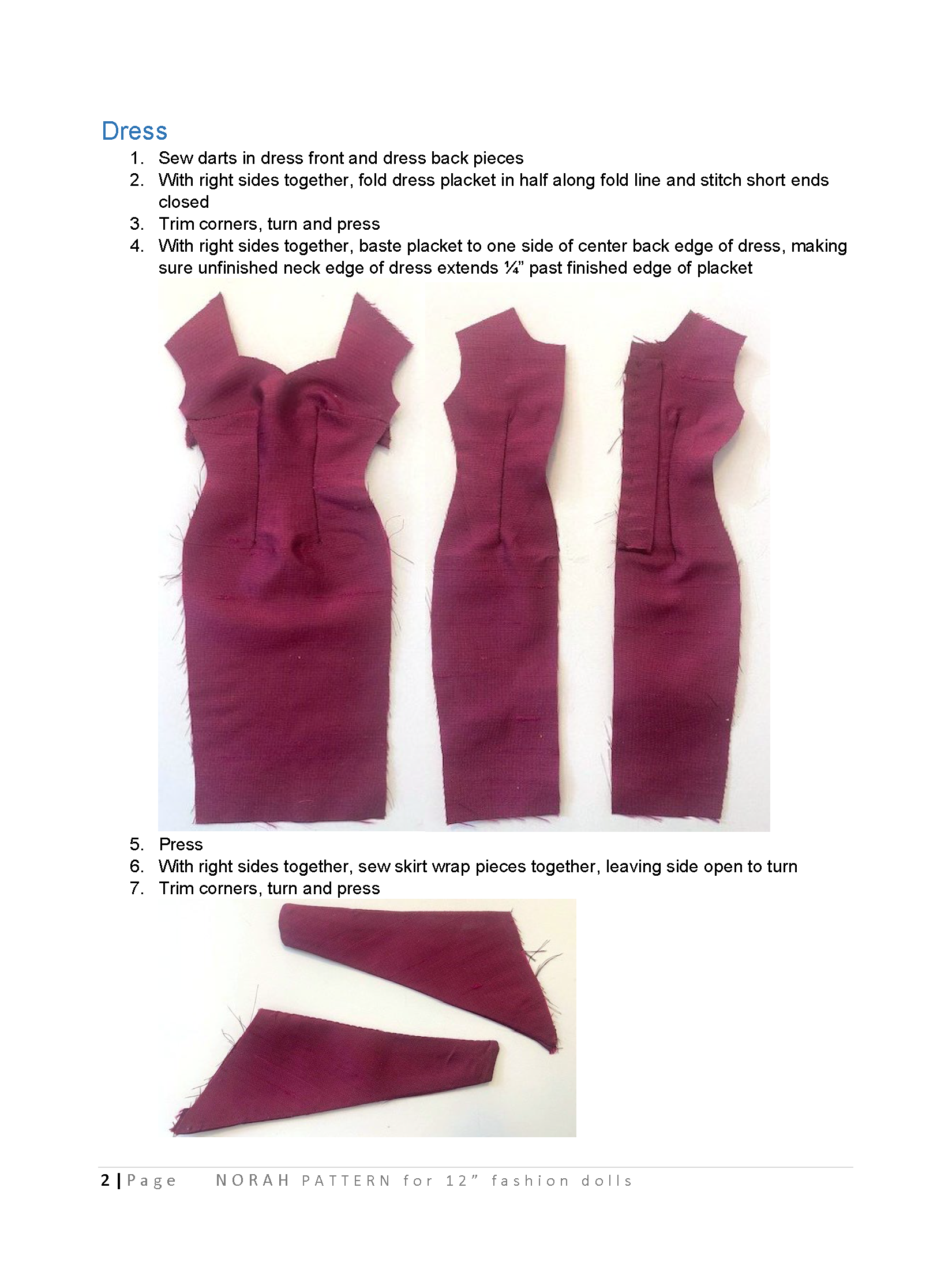 Norah sewing pattern for 12" fashion dolls Sylvia Bittner