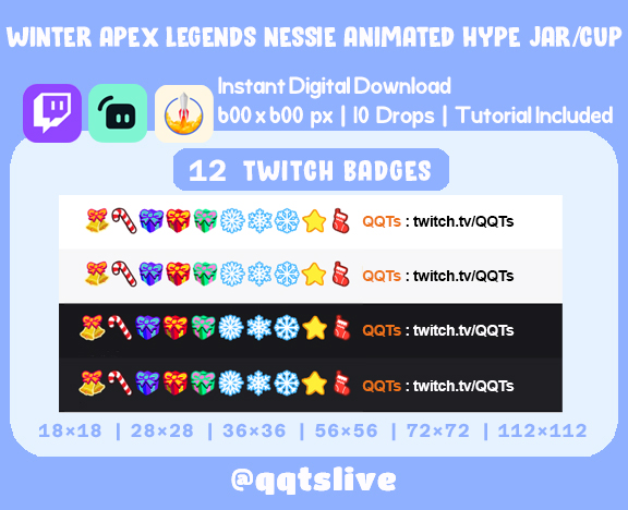ANIMATED WINTER NESSIE Twitch Hype Jar Stream Tip Cup+Sub Badges