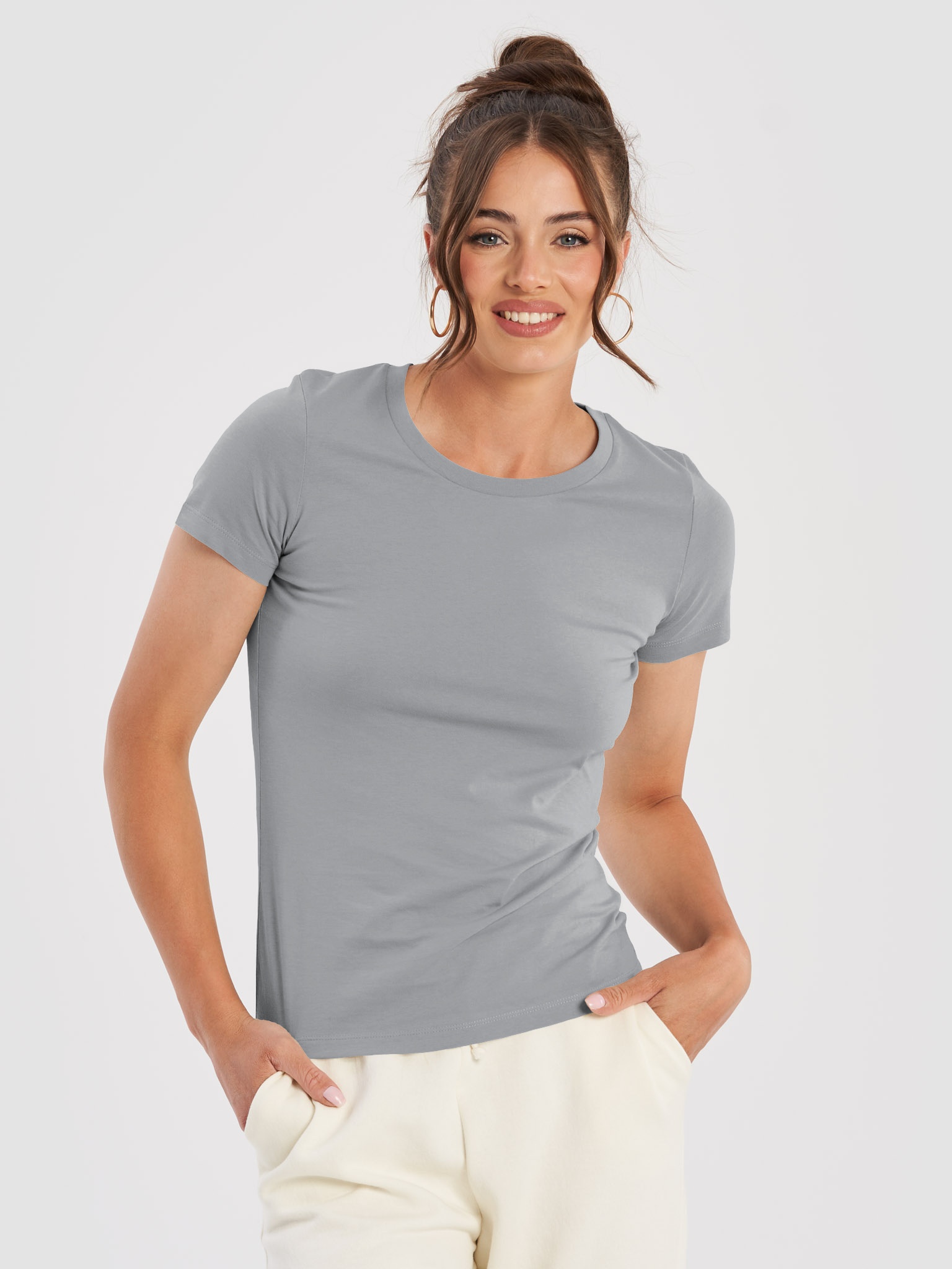 Fitkin Women Grey Self Design T-Shirt